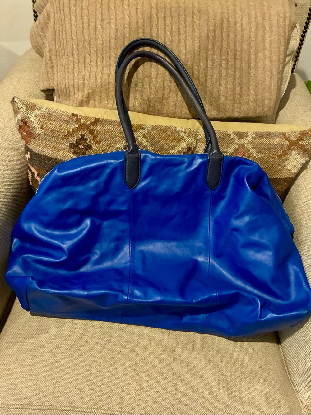 Banana Republic Large Blue Leather Tote Bag Weekender Bag